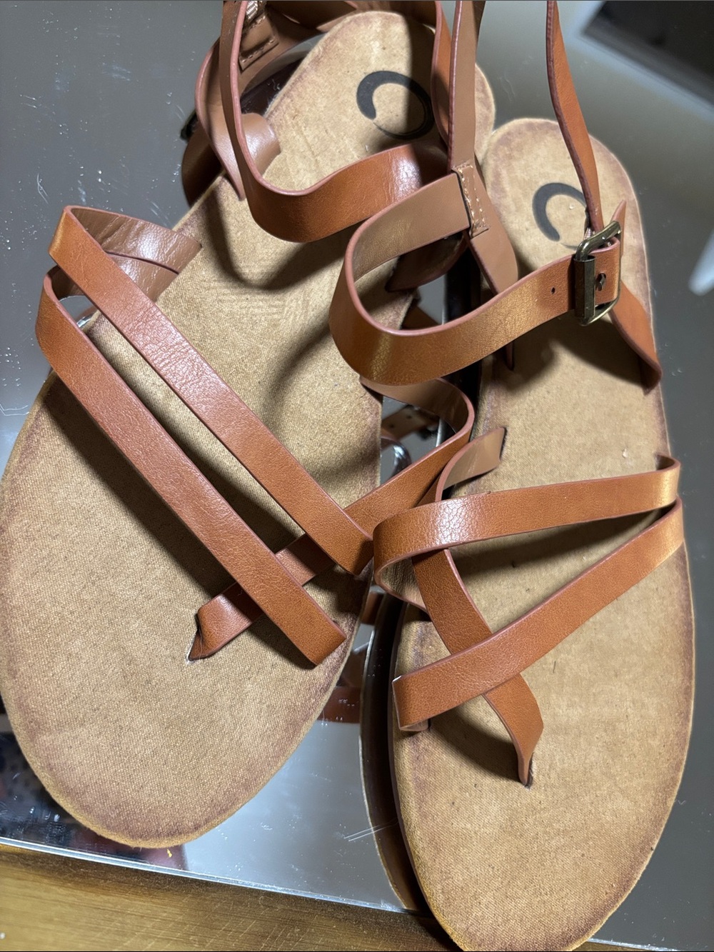 Brand New Chesnut and tan leather and suede sandals✨